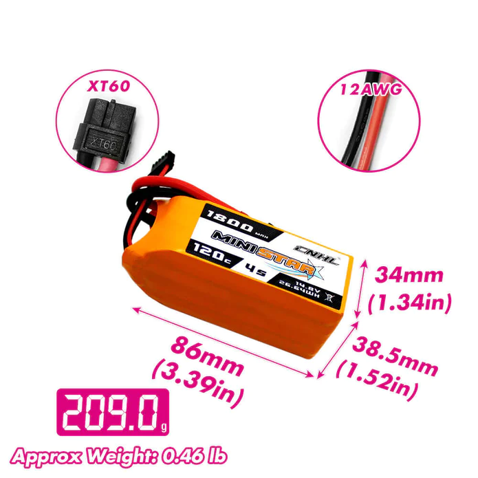 Батерия CNHL MiniStar 1800mAh 14.8V 4S 120C Lipo XT60